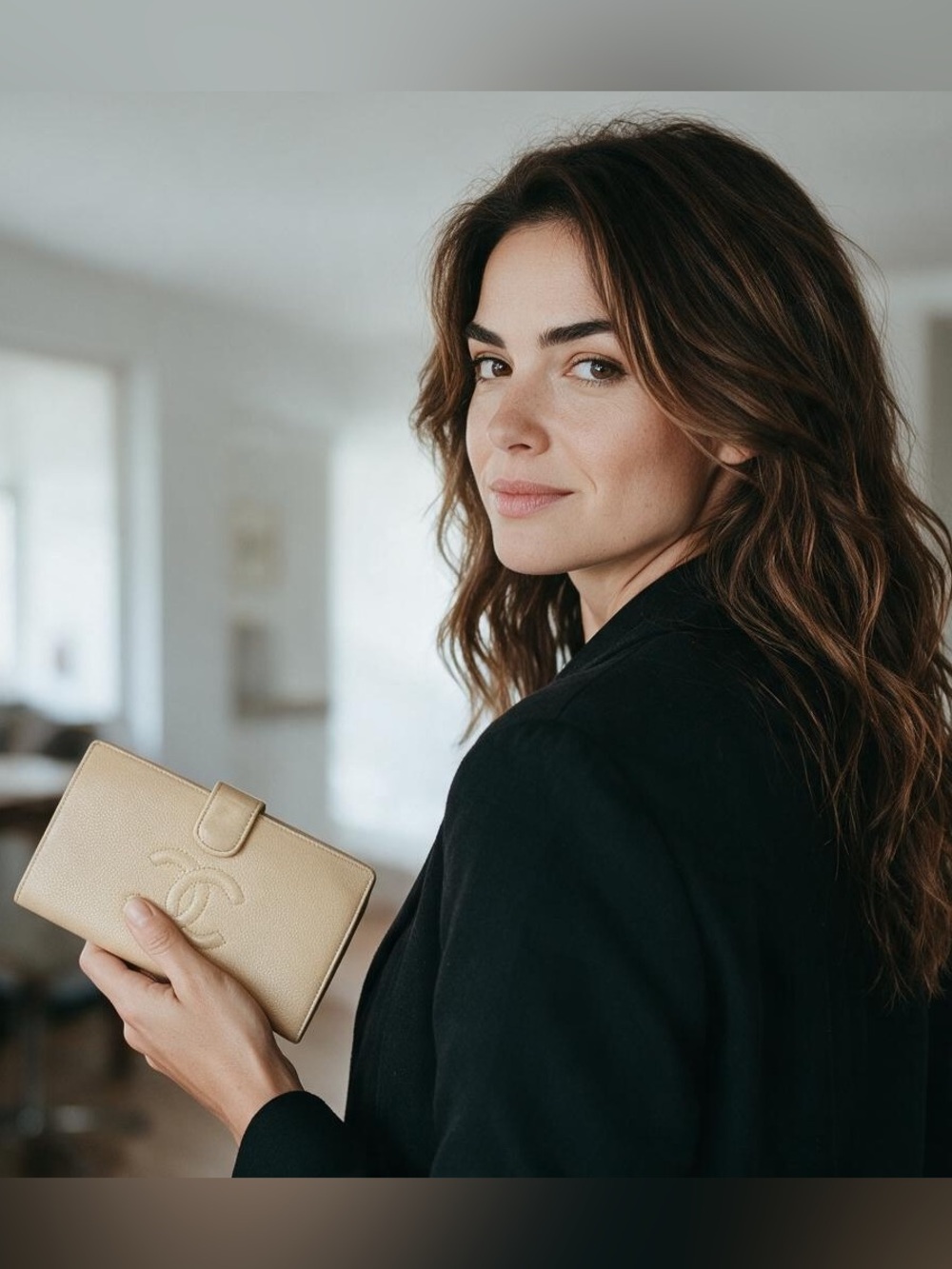 CHANEL Camel Caviar Leather CC Wallet/Passport Holder